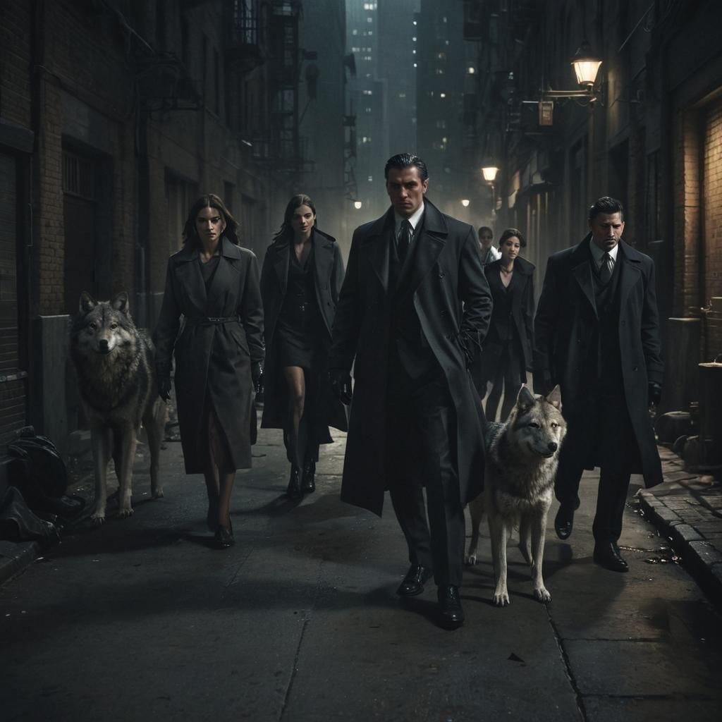 Mafia in Dimly Lit Alleyway: Dark Fantasy Concept