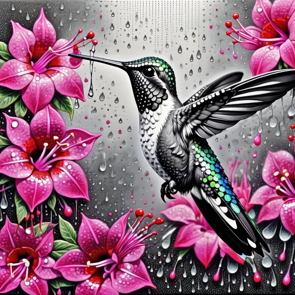Hummingbird in the rain