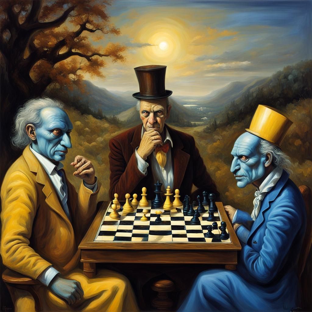 Cosmic Chess Game in Oil Painting Style