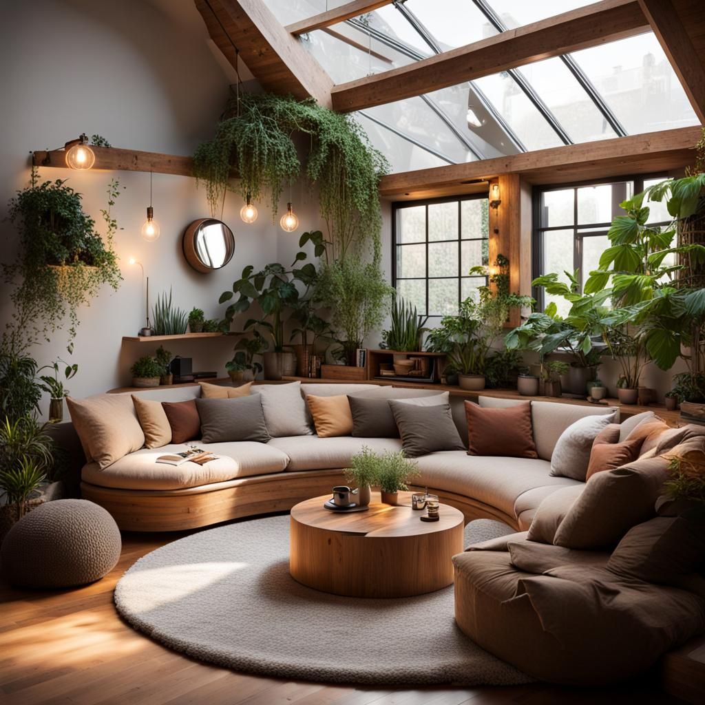 Cozy Room with Plants and Warm Lighting