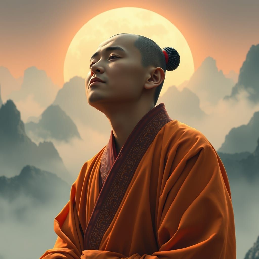 Shaolin Monk in Hypnosis with Dreamy Lighting