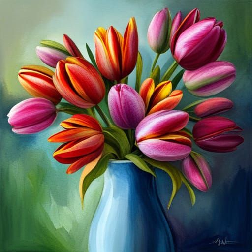 Hyperdetailed Colorful Tulips in Deep Color