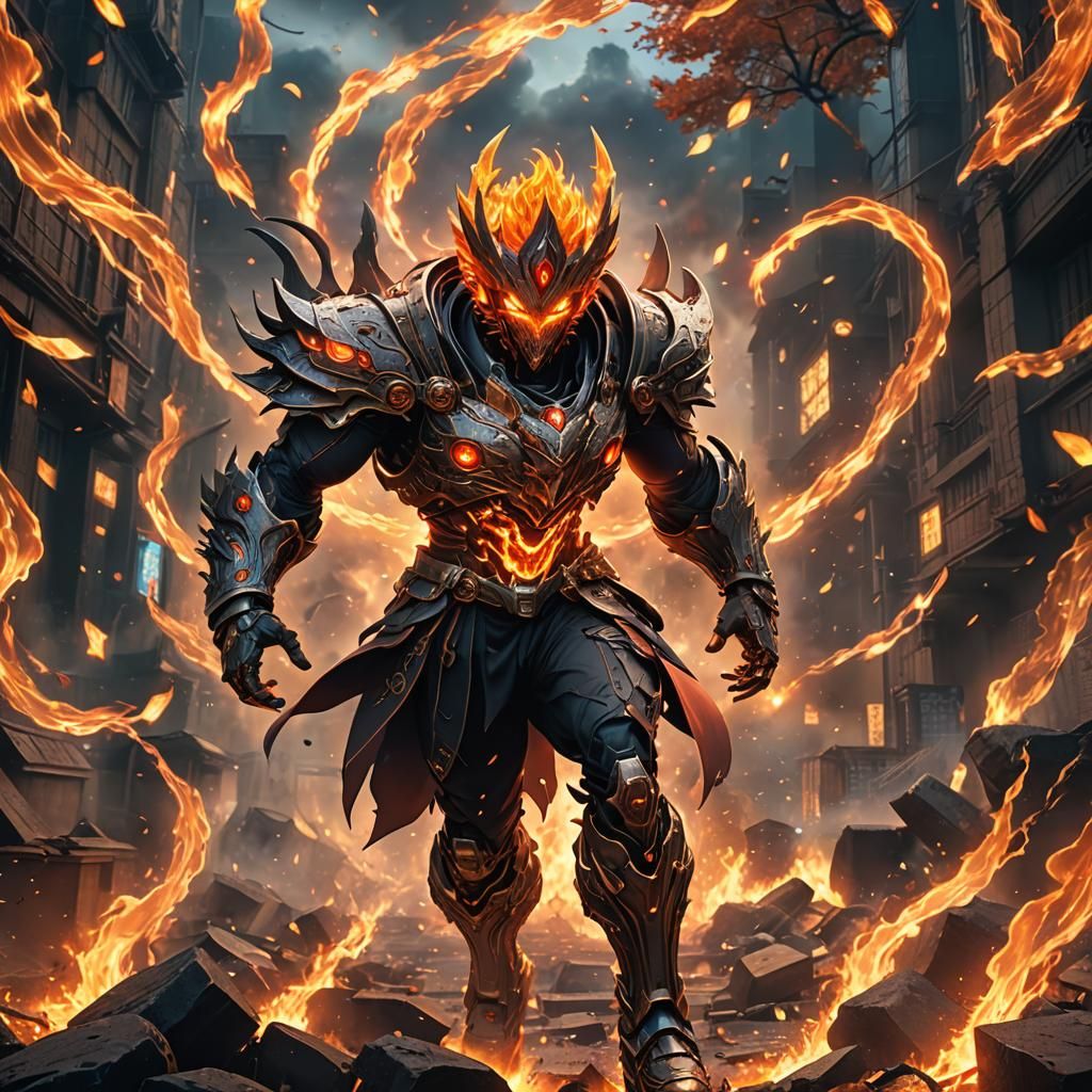 Anime Man with Fire Eyes: Detailed Digital Painting