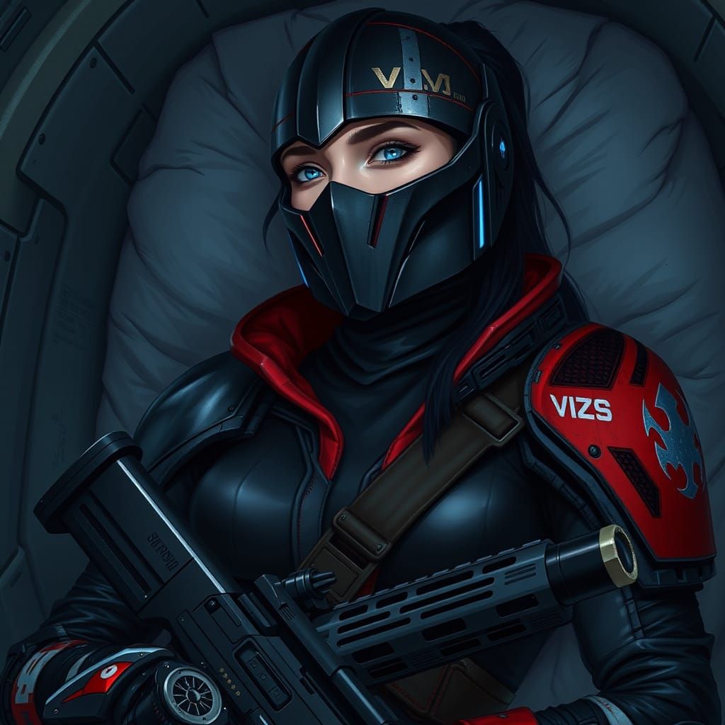 Cyberpunk Warrior in Cryosleep - High-Tech Huntress