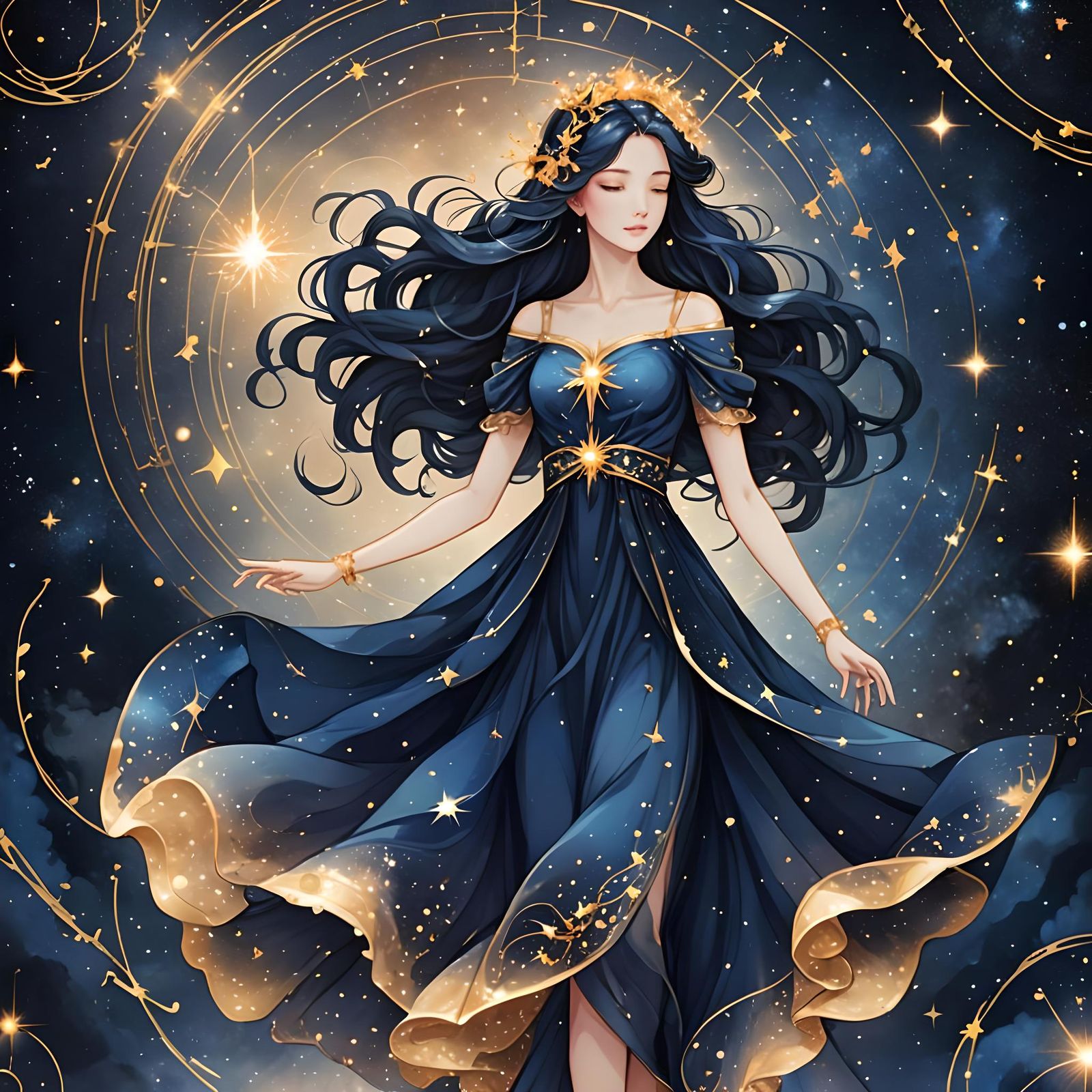 Virgo Zodiac Sign in Sapphire Dress