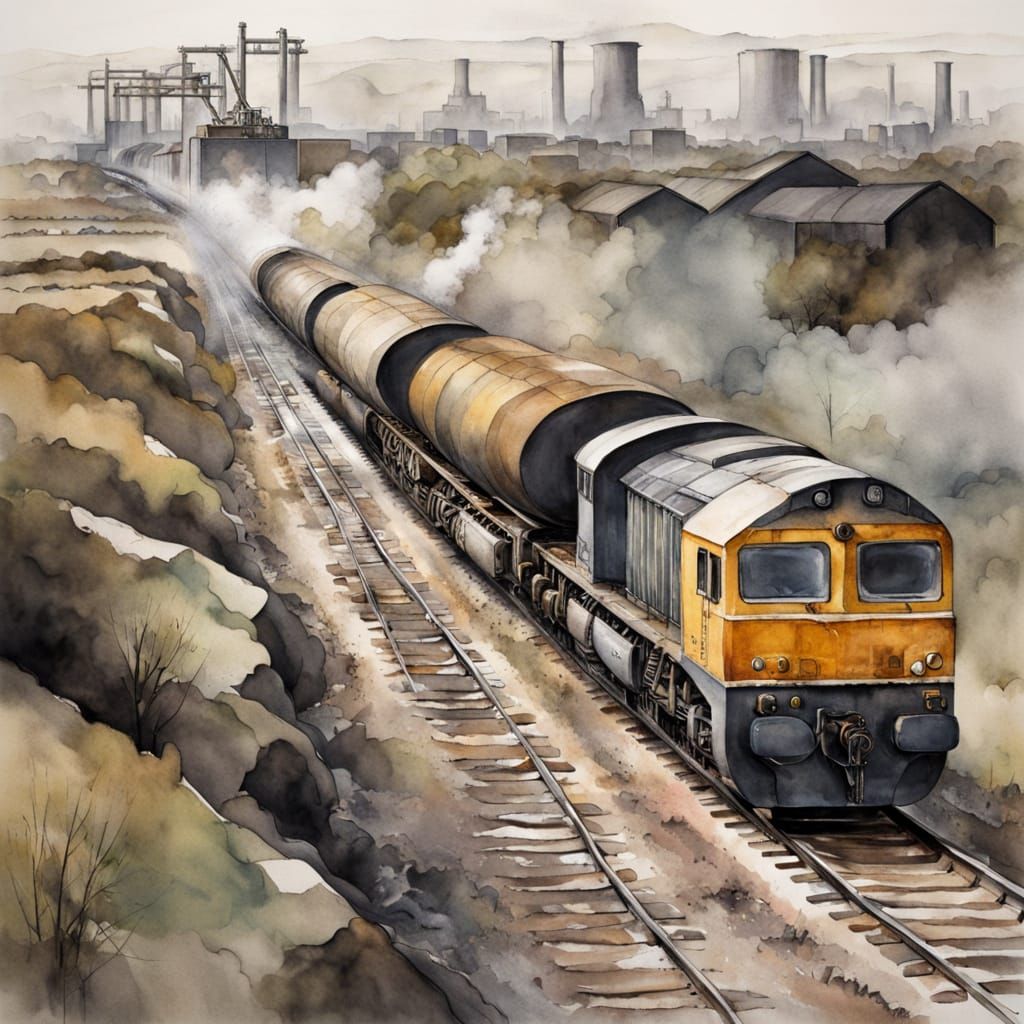 Industrial Watercolour of a Freight Train