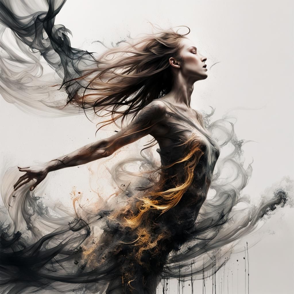 Liquid Woman Dissolving into Smoke, a Digital Masterpiece