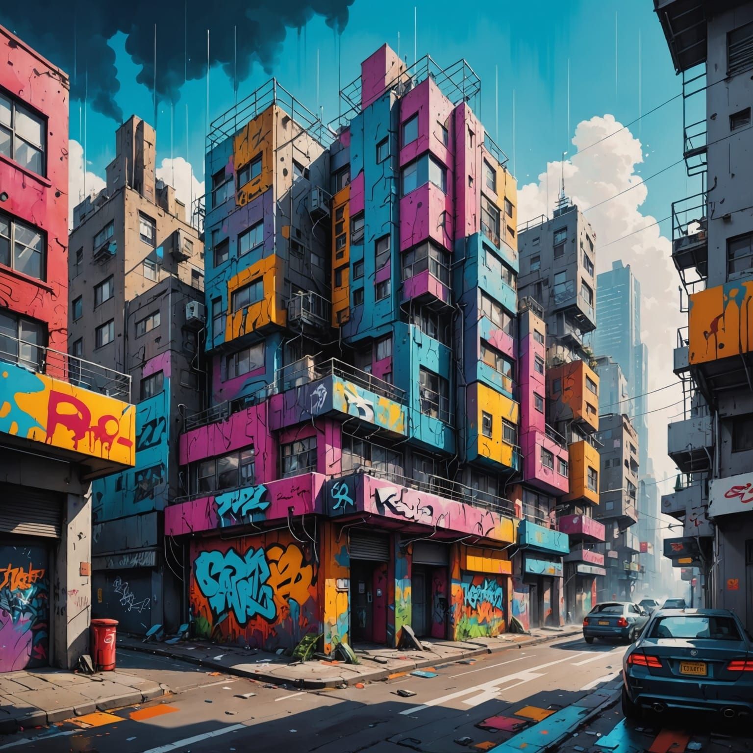 Vibrant Future City in High Contrast Color