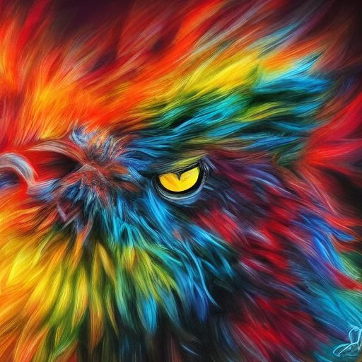 Chicken Cat Hybrid in Flames: Surreal Digital Art