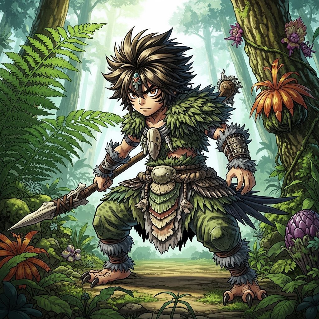 Feral Wild Child in Prehistoric Jungle, Manga Style