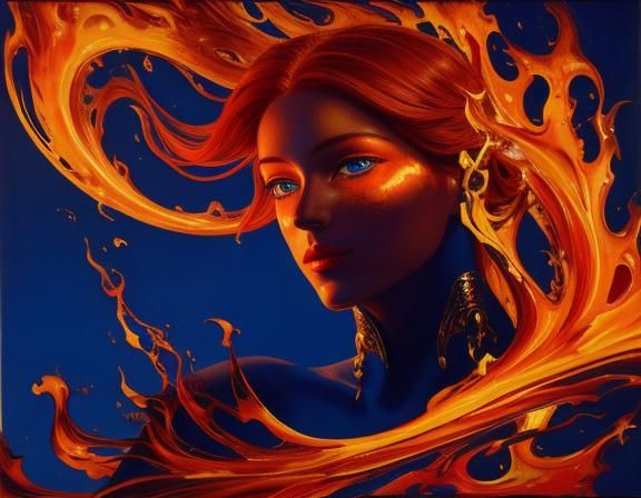 Fiery Woman in Yoga Pose: Surrealist Portrait