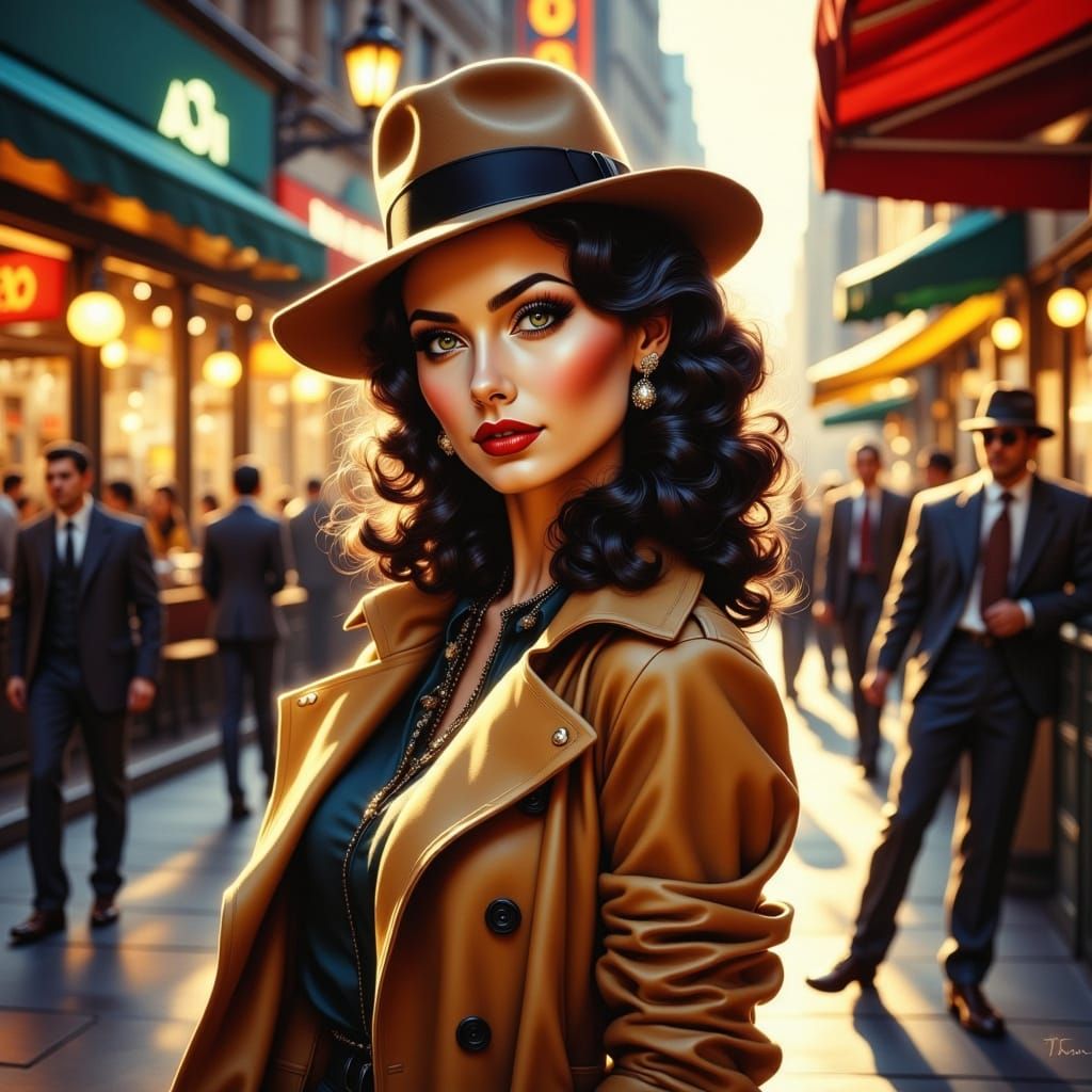 1950s Pulp Detective Woman in Trench Coat