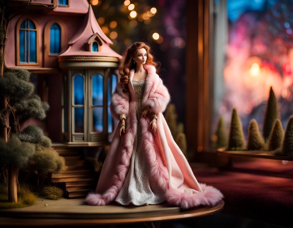 Dreamy Dollhouse Landscape with Furry Robe