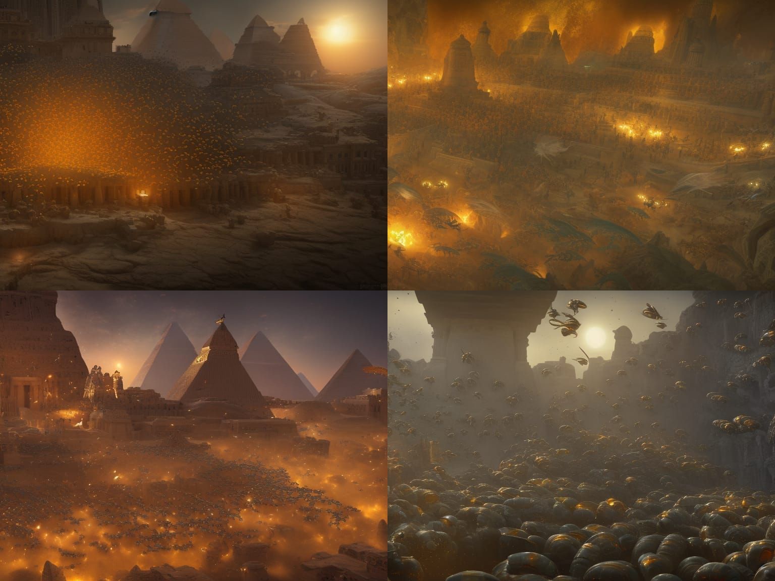 Scarabs Swarm from Egyptian Tomb: Fantasy Art