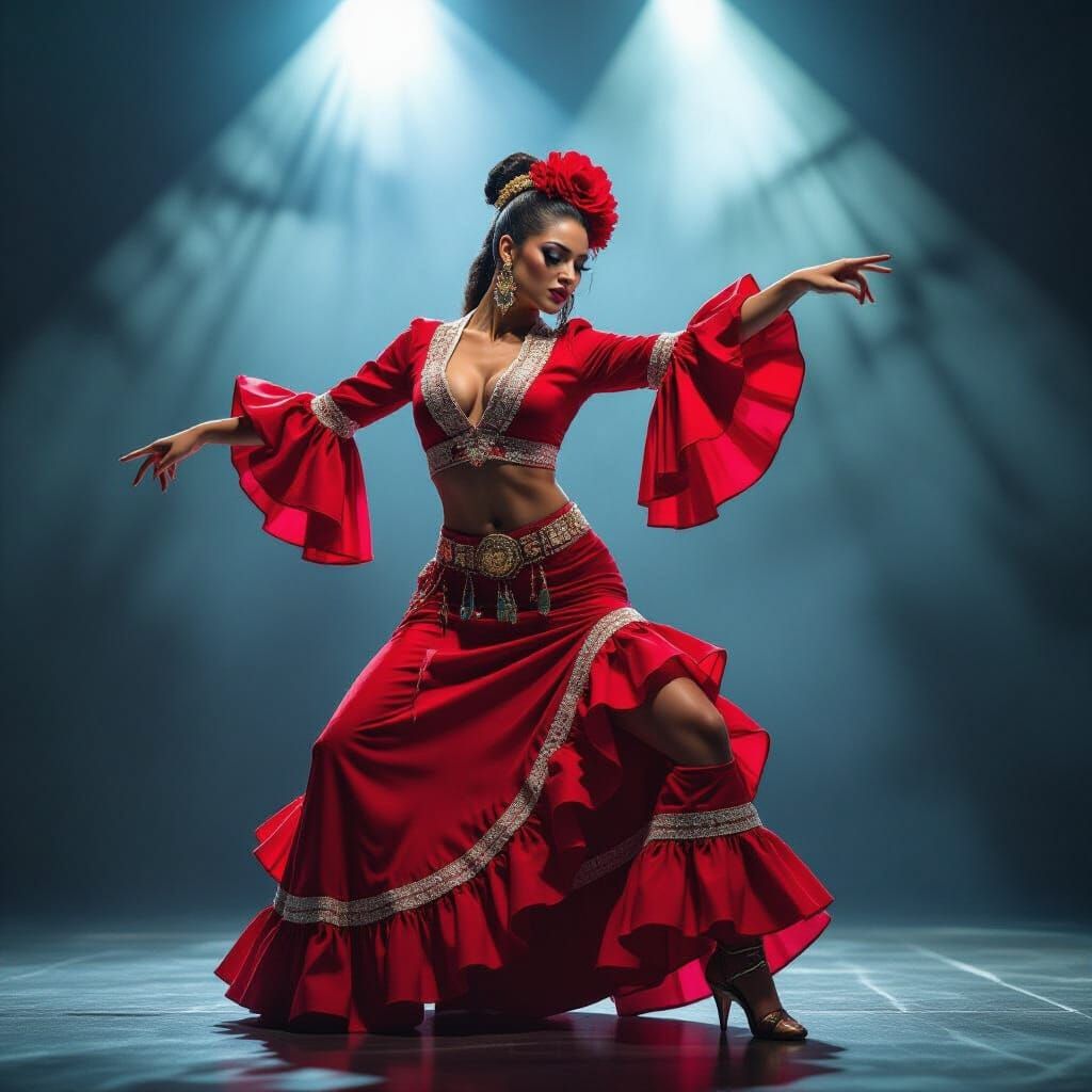 Flamenco Dancer with Hip-Hop Style in Dramatic Lighting