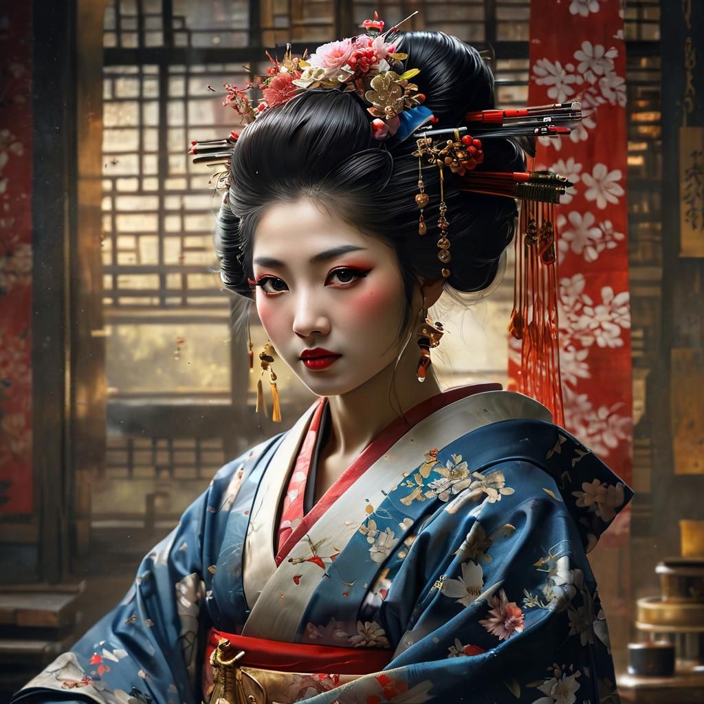 Elegant Geisha Portrait in Natural Morning Light