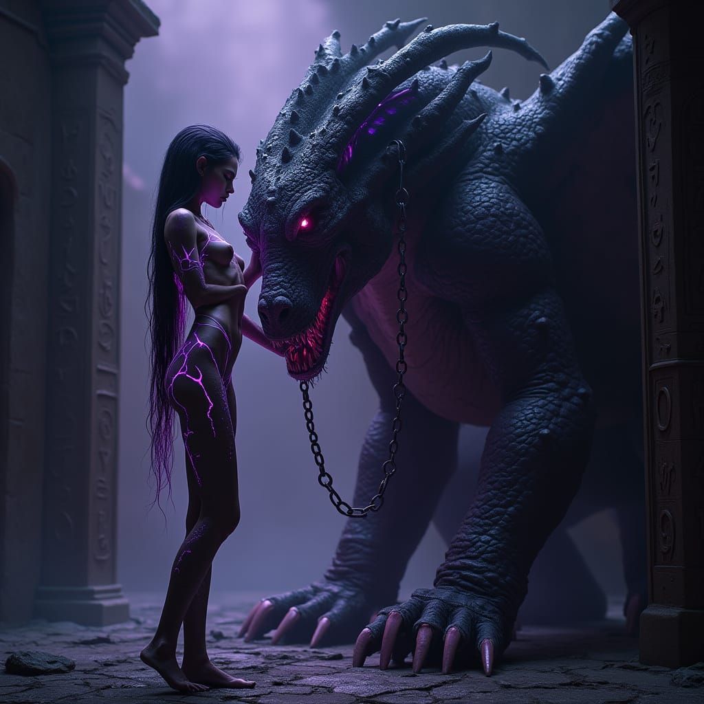 Captive Alien in Obsidian Temple: Dark Sci-Fi Fantasy