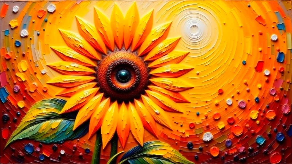 Impasto Sunflower Masterpiece with Vibrant Palette Knife Oil...