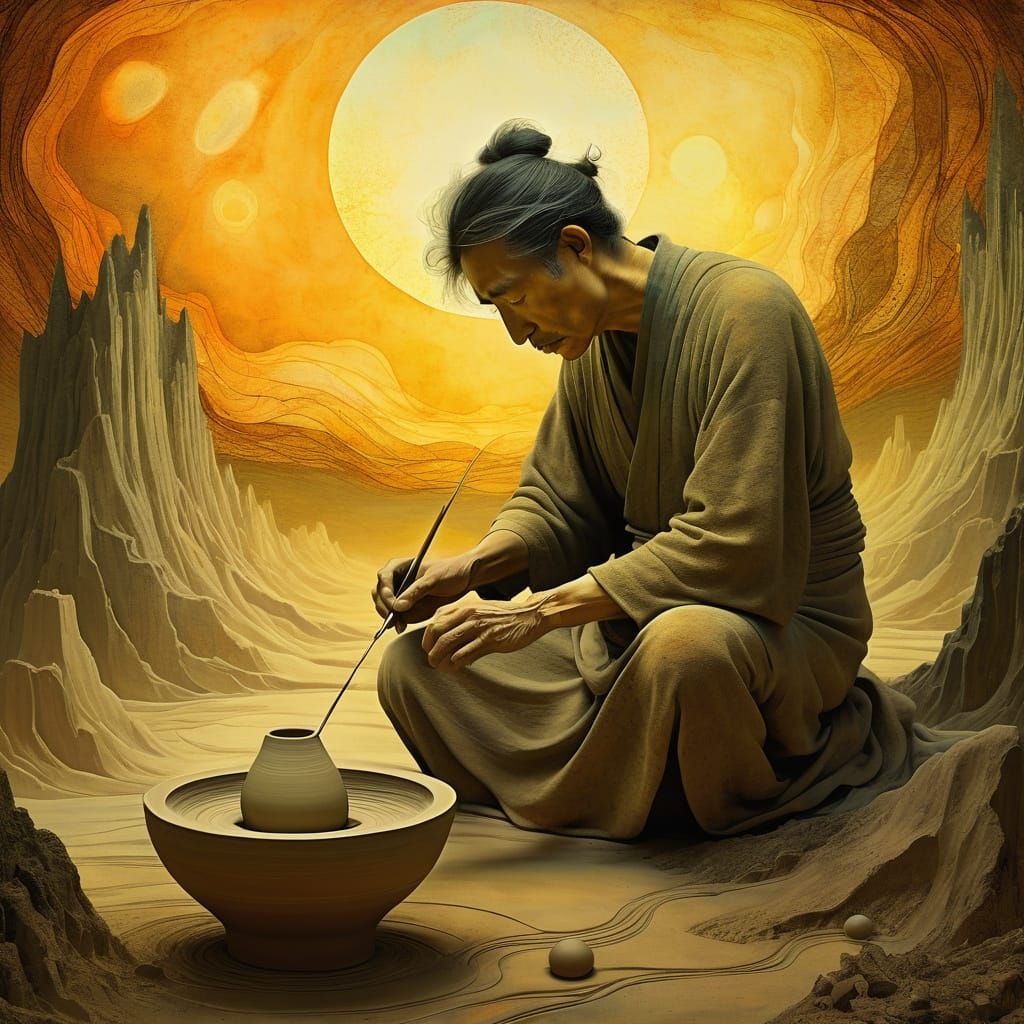 Asian Man Crafts Surreal, Glowing Abstract Pottery