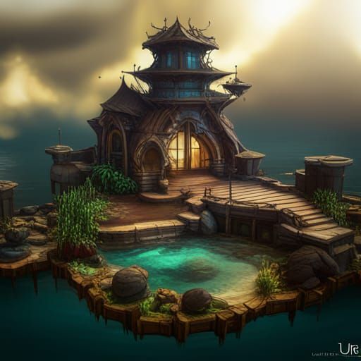 Fantastical Floating Island in Detailed Matte Painting