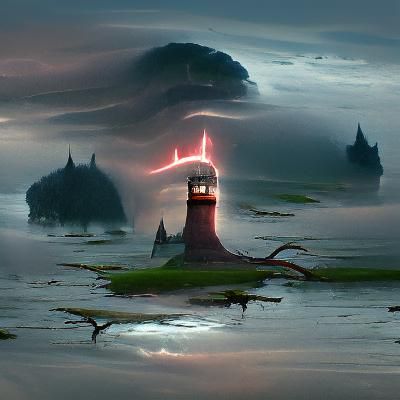 Lighthouse Island Engulfed in Lightning Storm
