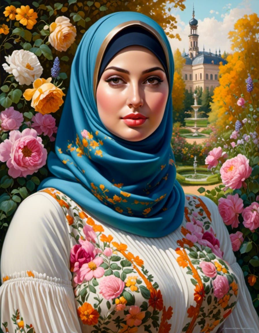 Woman in Hijab and Balaclava in Forest Garden