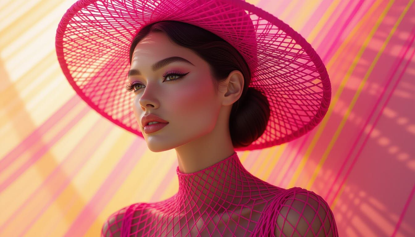 Neon Thread Sculpture of Elegant Woman