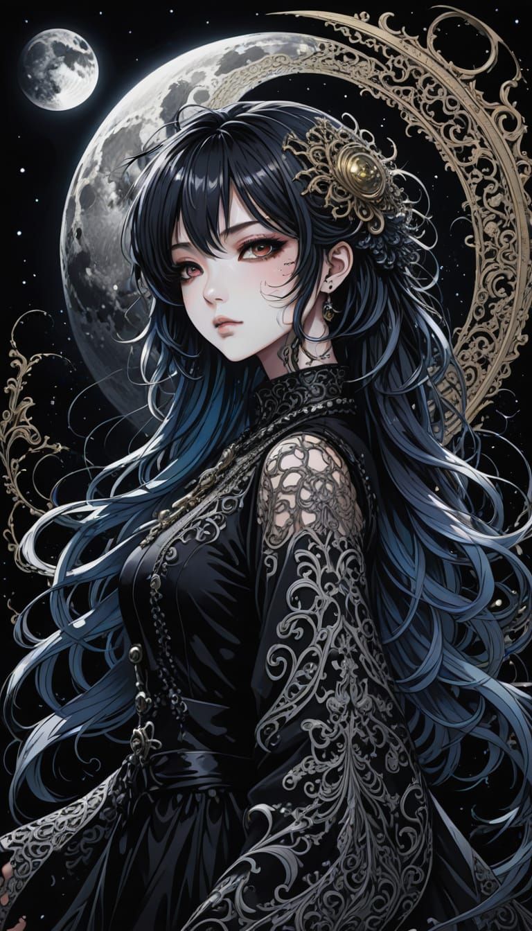Surreal Visual Kei Goddess on a Cosmic Night