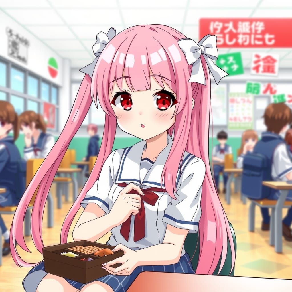 Anime Girl in School Uniform with Pink Ponytails