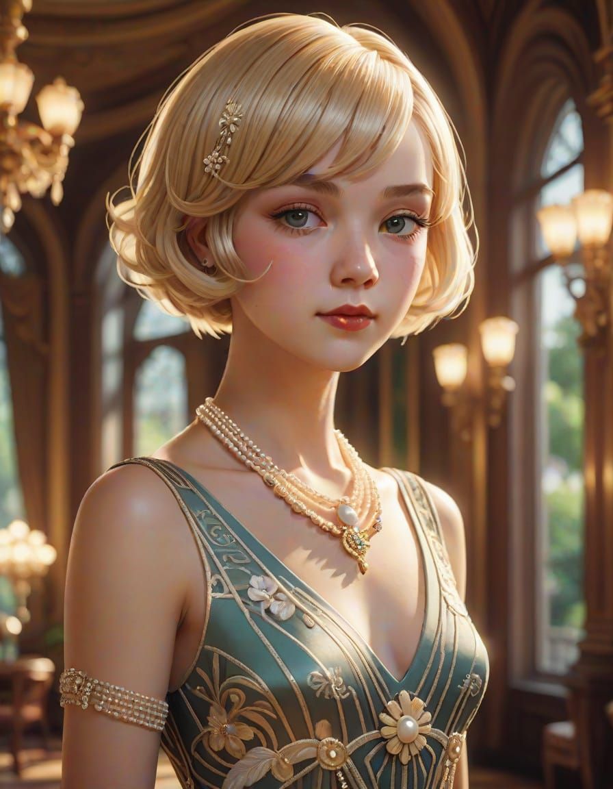 Anime-Inspired Portrait of Daisy Buchanan in Luxury Mansion