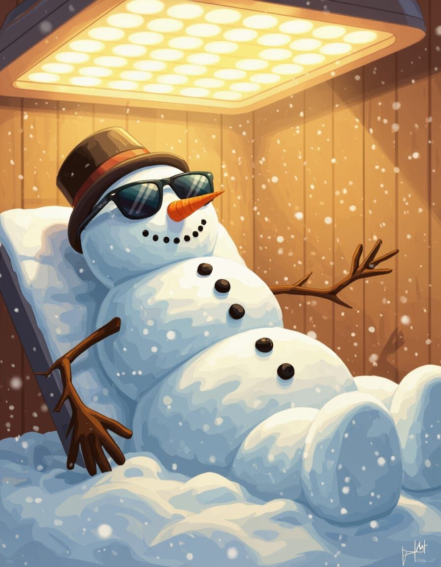 Snowman Tanning in Style of Digital Painting