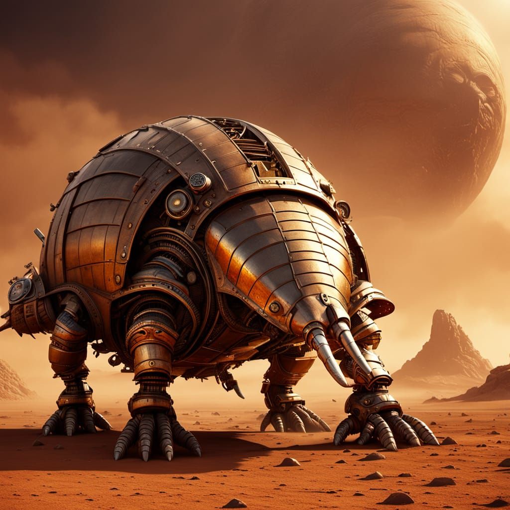 Steampunk Armadillo on Mars in Sci-Fi Digital Art
