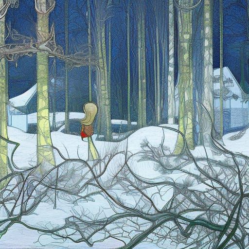 Winter Landscape in Aubrey Beardsley Style