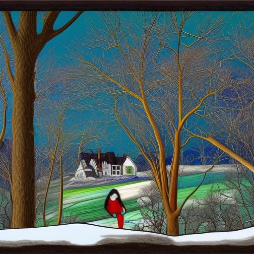 Winter Landscape in Aubrey Vincent Beardsley Style