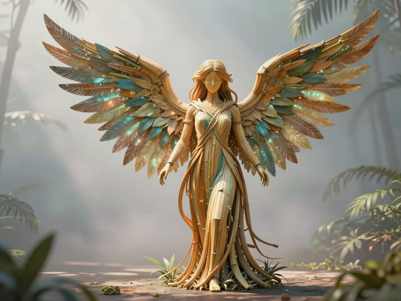 Bamboo Angel in Minimal Tropical Landscape