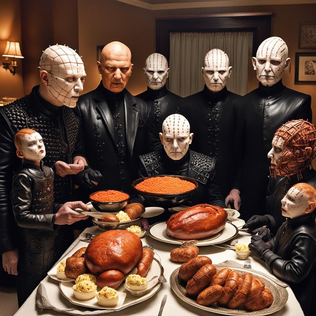 Cenobite Family's Surreal Holiday Feast in 8k
