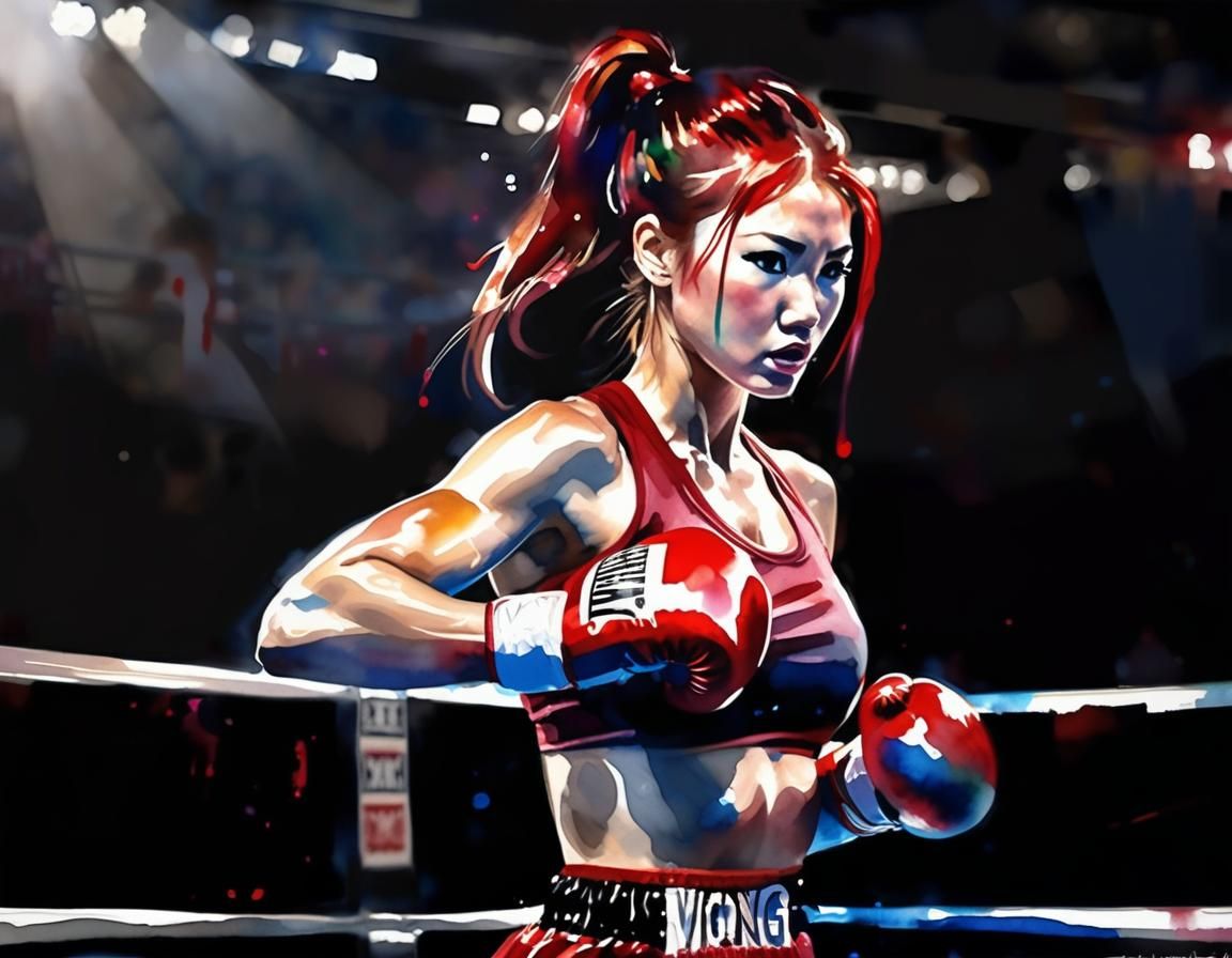 Exhausted Boxer's Victory in Watercolor Painting