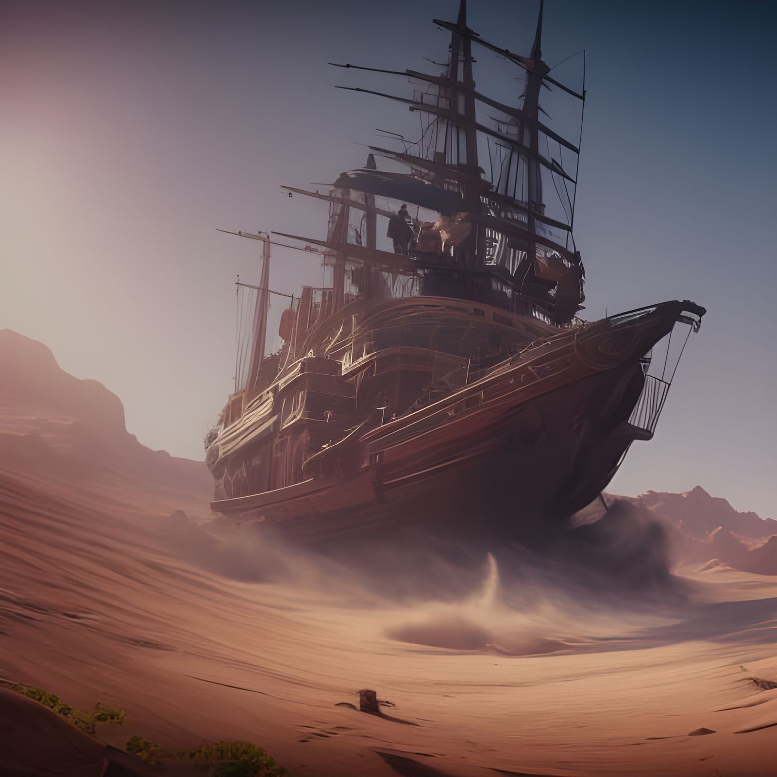 Old Steamship in Desert Concept Art