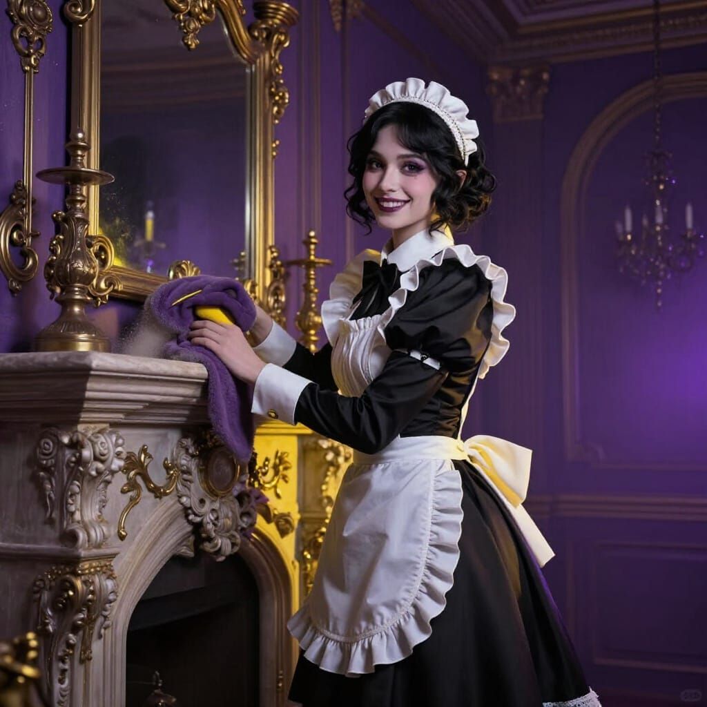 Gothic Maid Dusting Mantle in Dark Fantasy Style