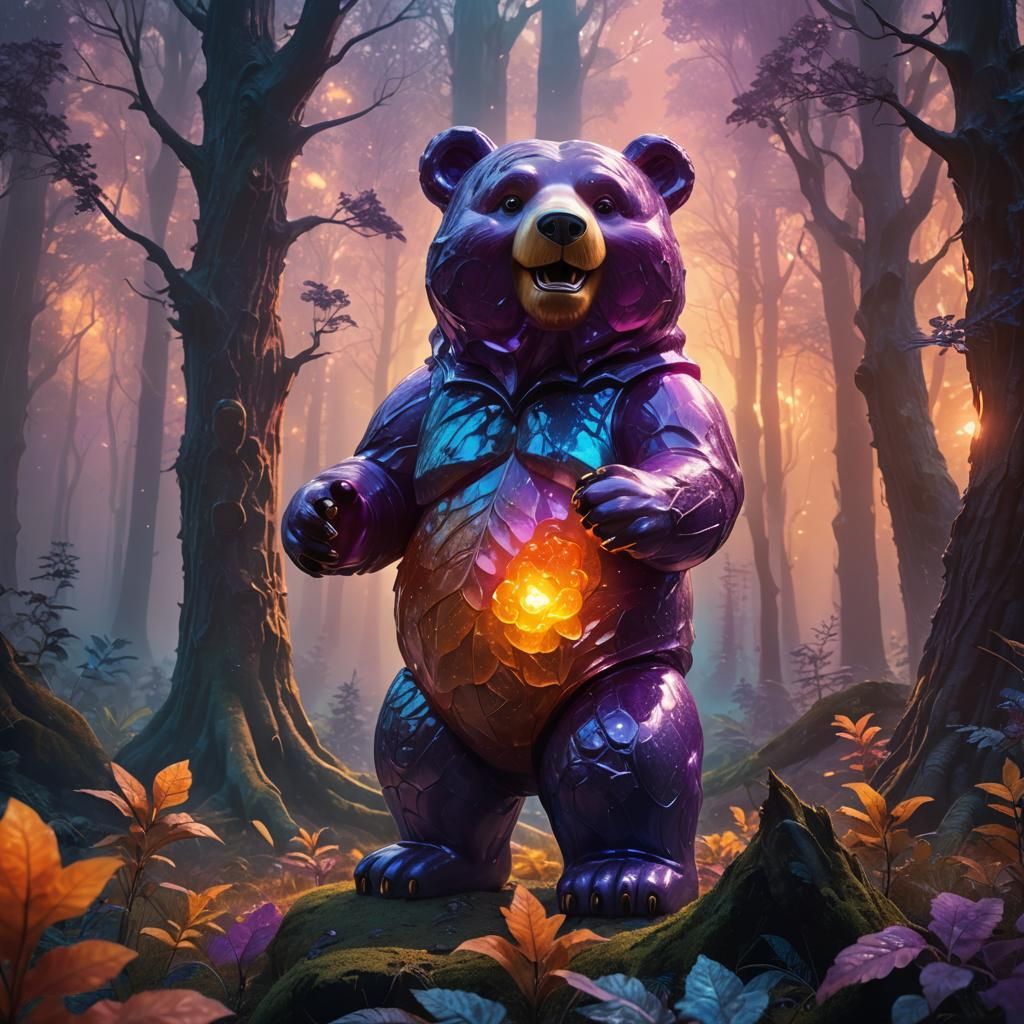 Giant Gummi Bear in Mystical Forest: Digital Matte Painting