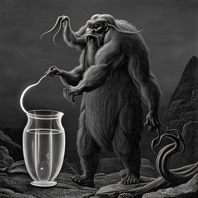 Horrific Troll with Cthulhu Jar: Dore and Kittelsen Style