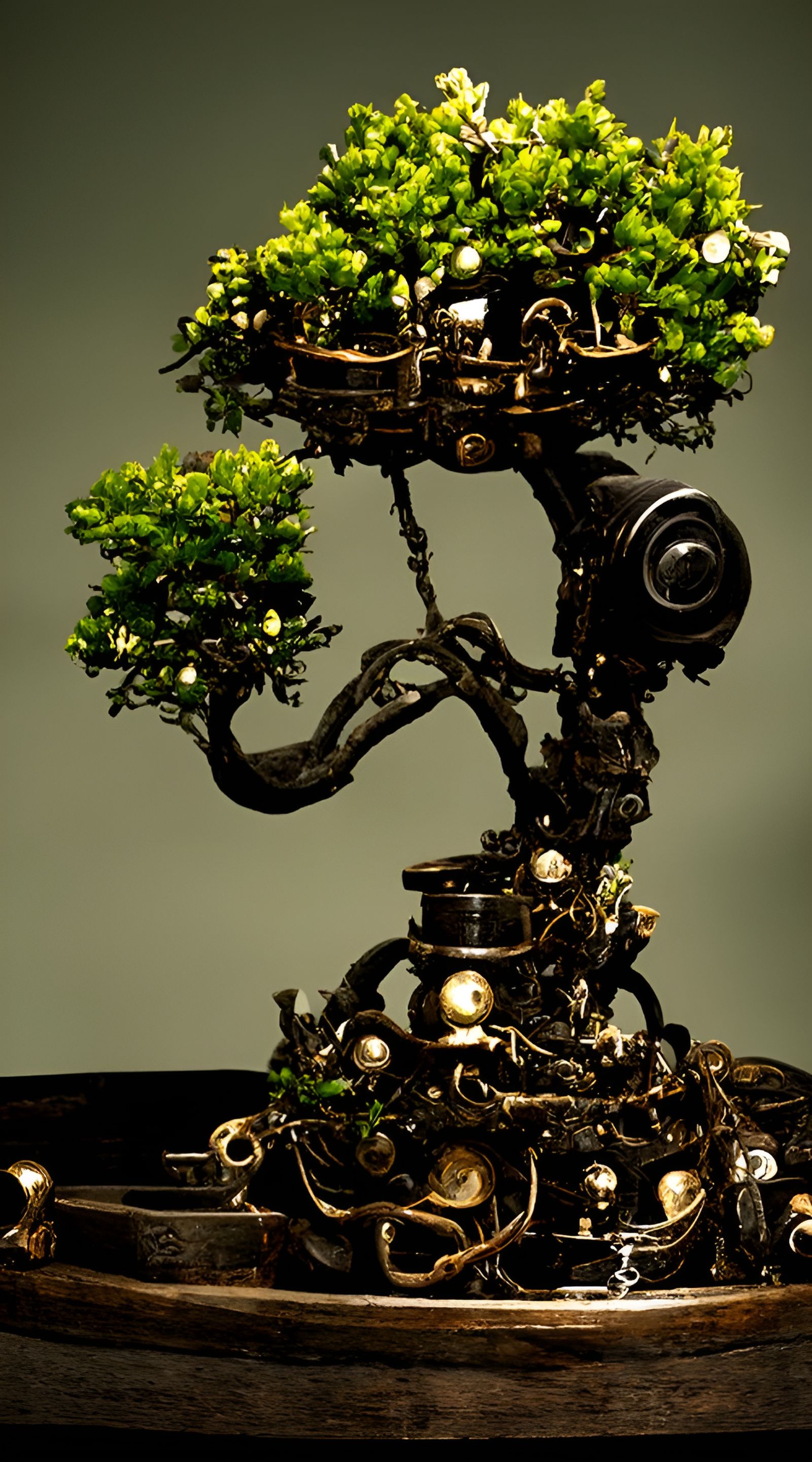 Eldritch Steampunk Bonsai Tree with Mechanical Parts