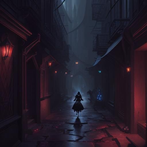 Vampire in Dark Alley: Detailed Matte Painting