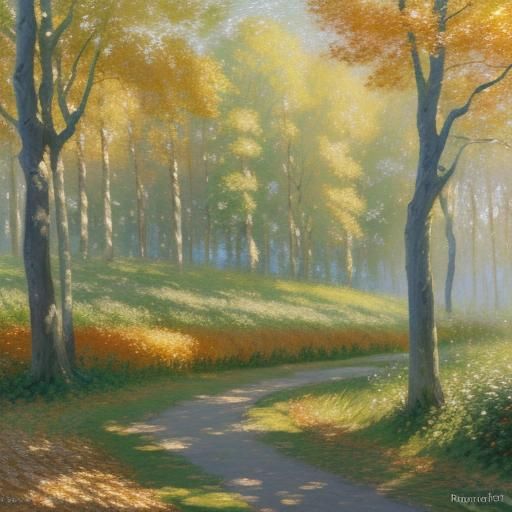 Impressionistic Autumn Trees Swaying in Gentle Breeze