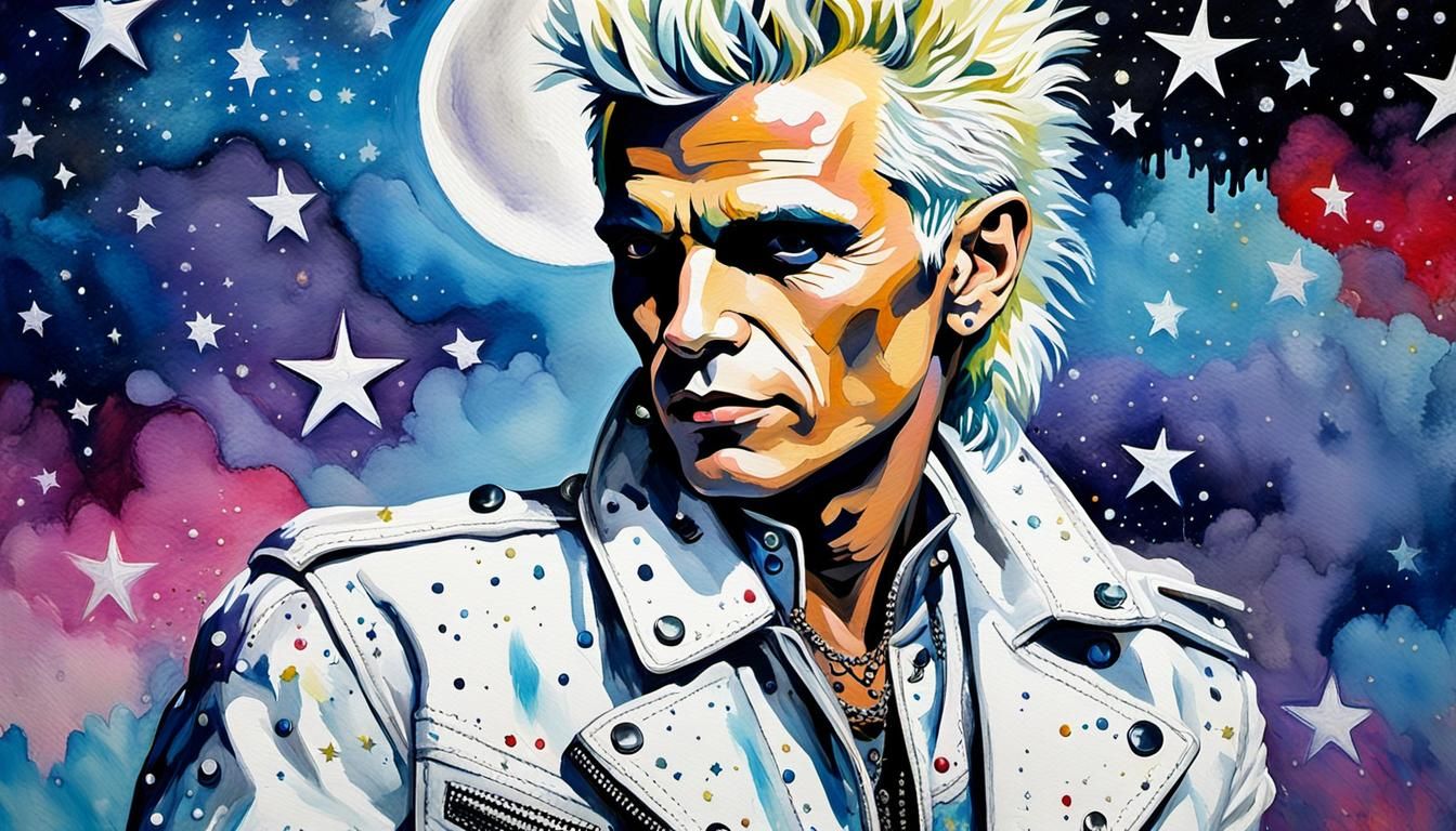 Billy Idol Portrait in Pop Art Watercolor Style
