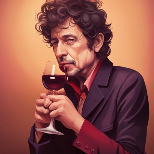 Bob dylan sipping glass of wine