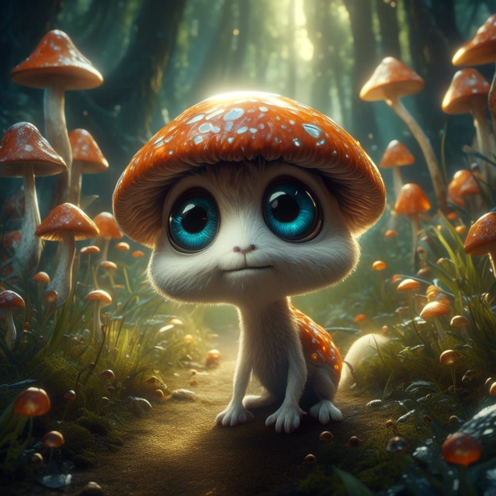 Enchanting Mushroom Creature with Big Eyes