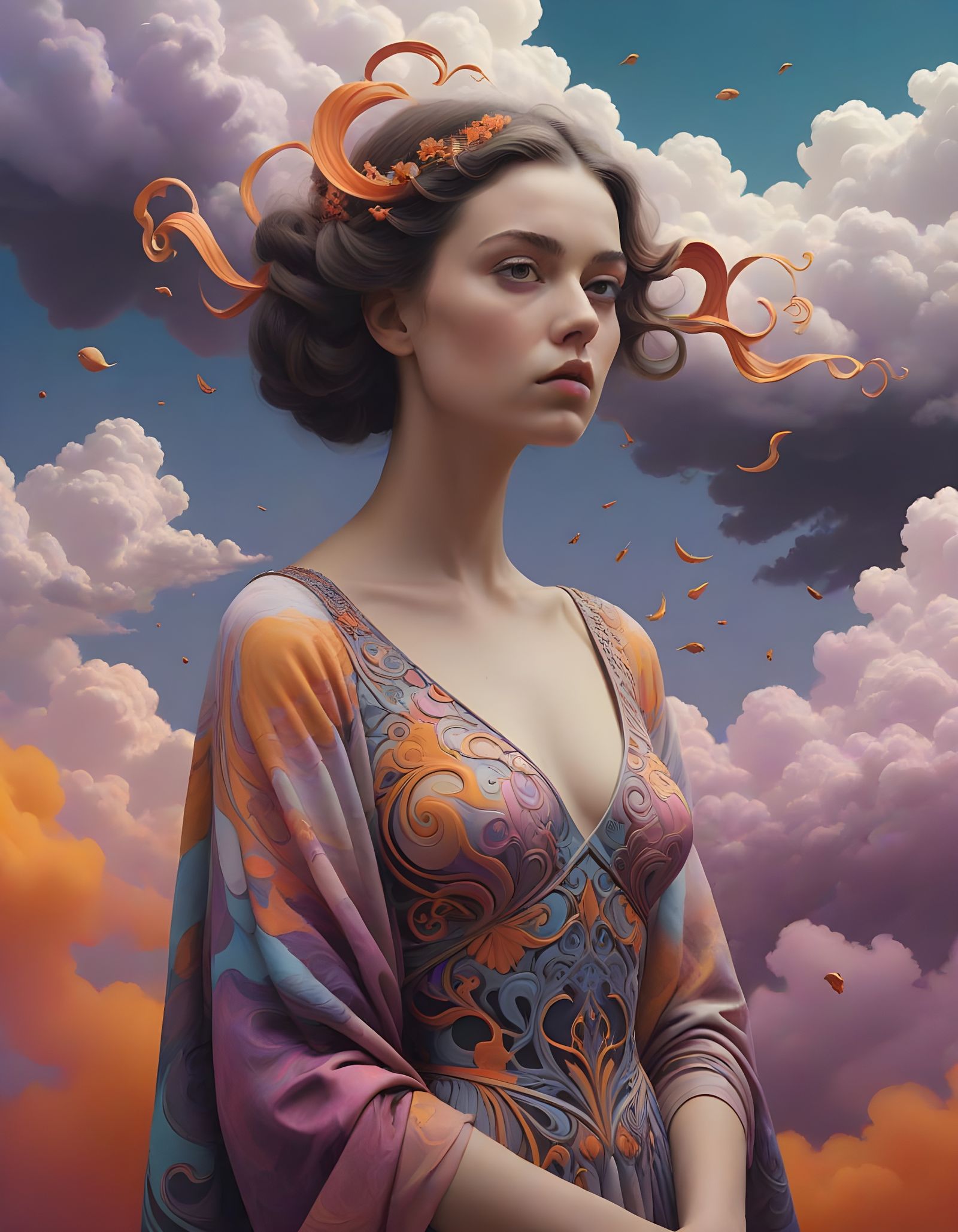 Mysterious Thinker in Vibrant Surreal Landscape