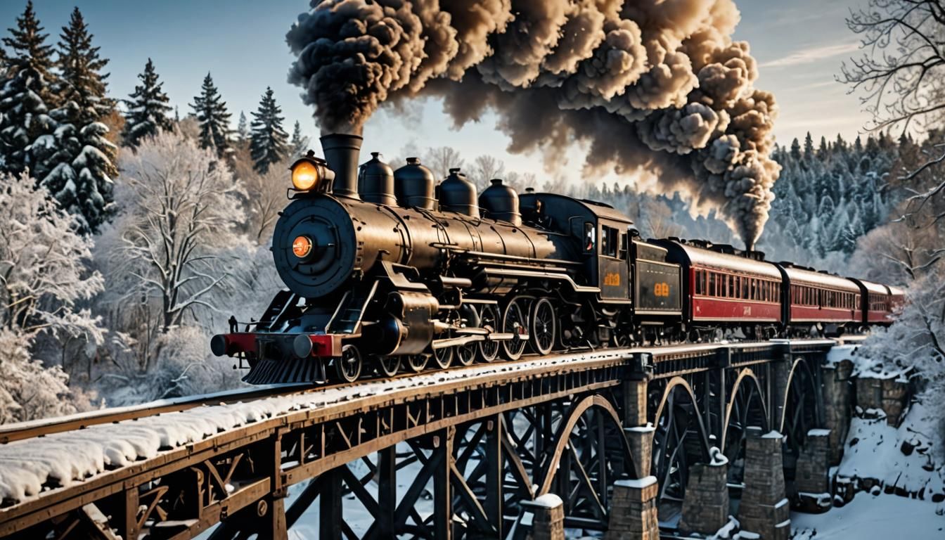 1850s Steam Train in Winter Wonderland