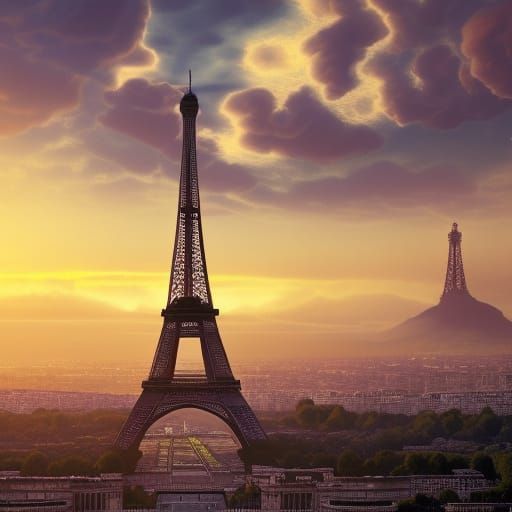 Eiffel Tower Sunset: Detailed Matte Painting